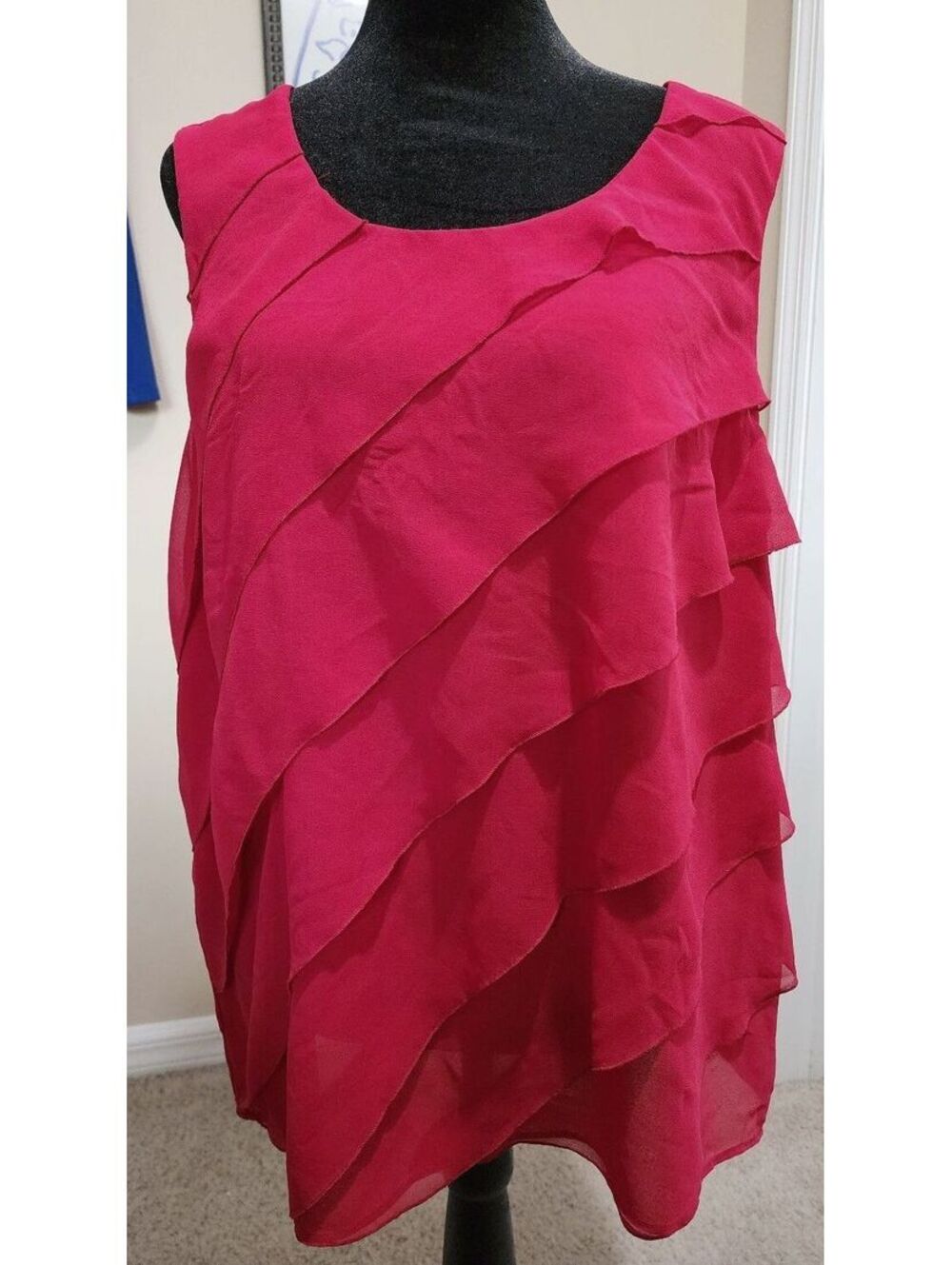 Talbots Women's Sleeveless Pink Layered Ruffle Blouse Size 16